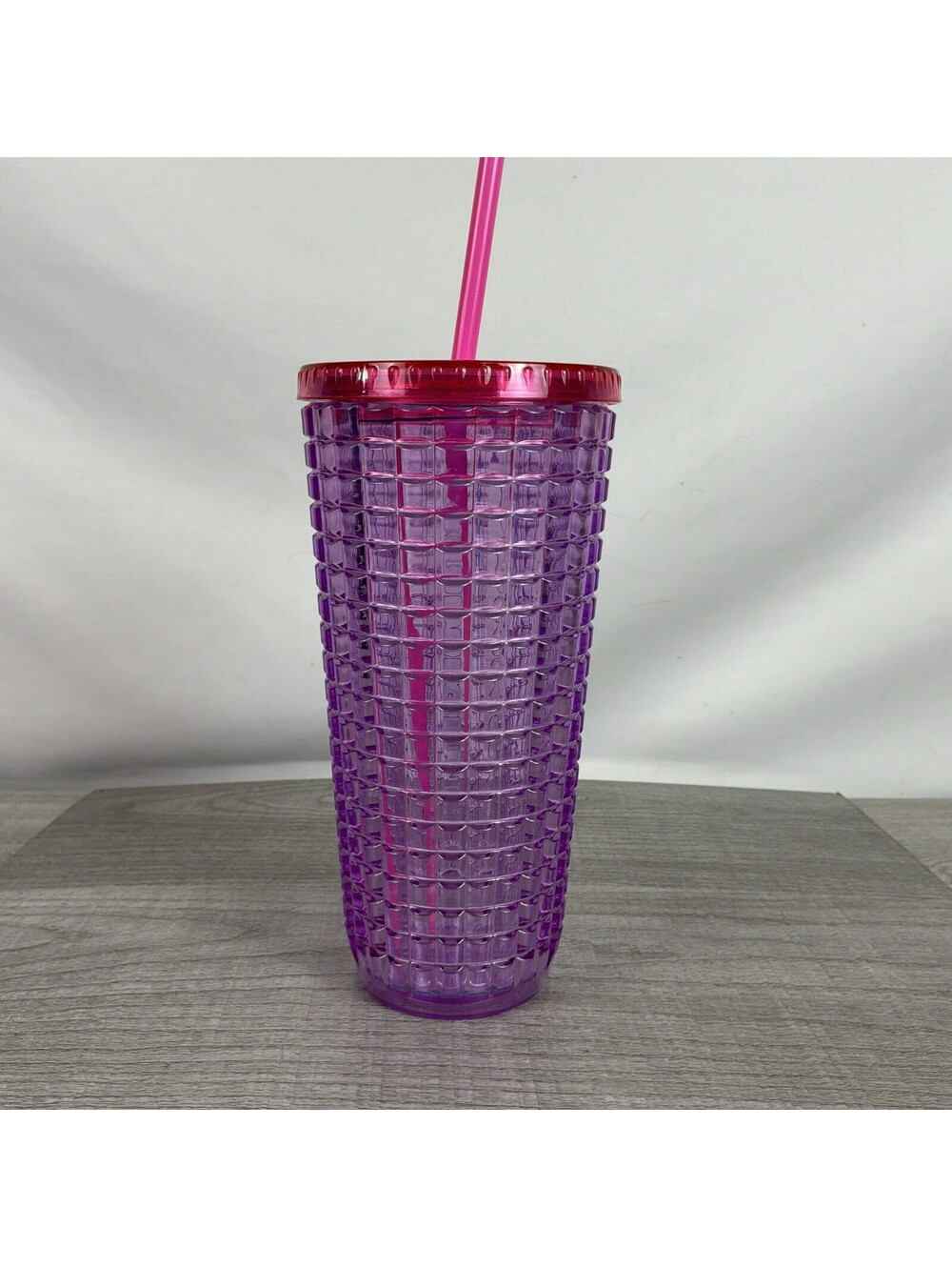 Dunkin' Pink Purple Grid Studded Acrylic Tumbler Cold Cup 24oz - Picture 3 of 9